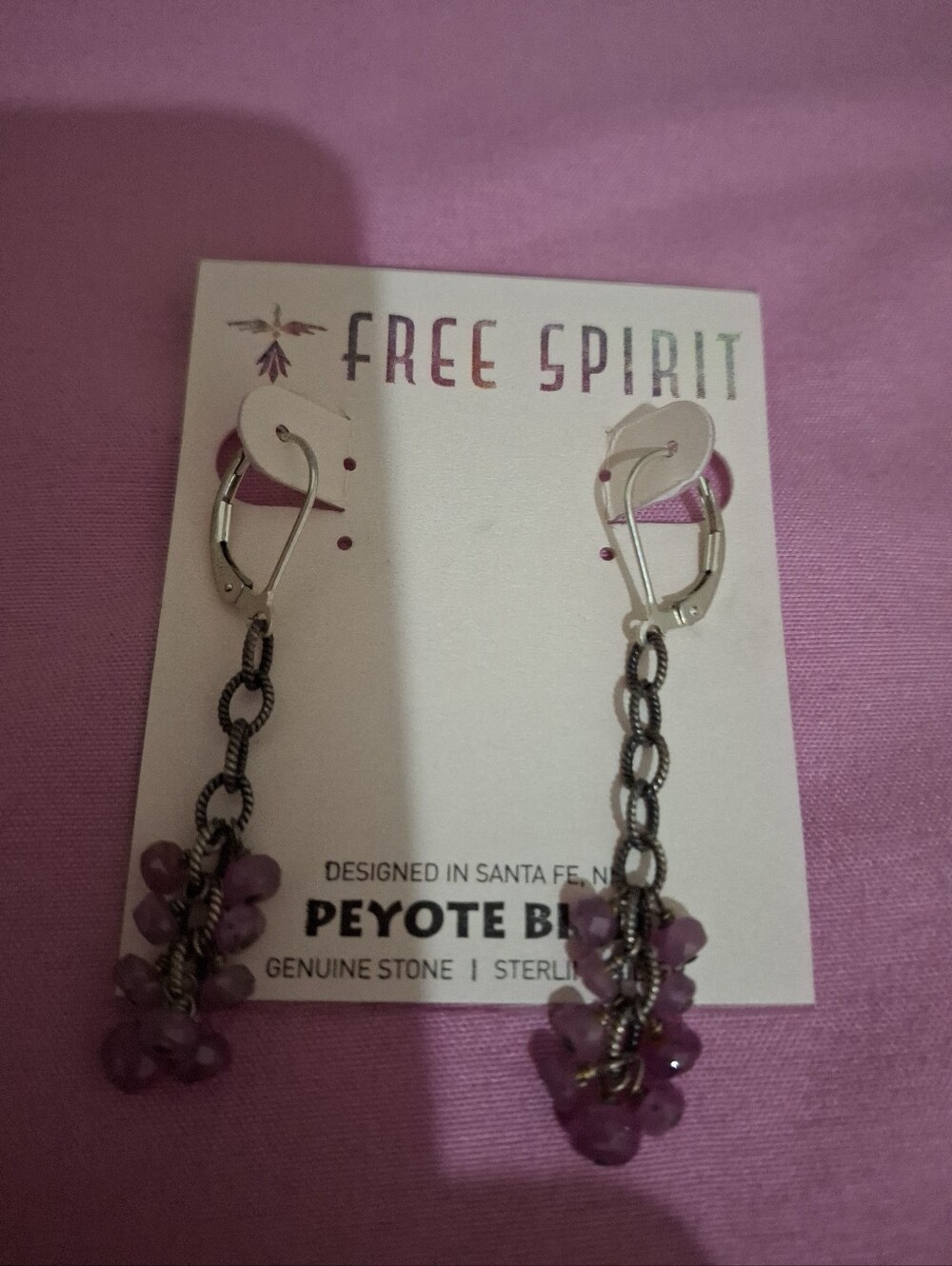 Peyote Bird Purple Beaded Sterling Silver Earrings